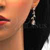 Oro Laminado Necklace and Earring, Gold Filled Style Teardrop and Leaf Design, with White Cubic Zirconia, Polished, Golden Finish, 06.205.0006