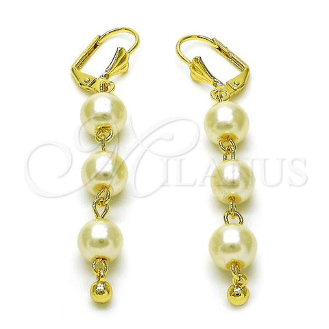 Oro Laminado Long Earring, Gold Filled Style with Ivory Pearl, Polished, Golden Finish, 02.414.0011