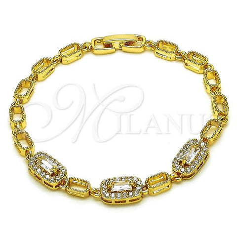 Oro Laminado Fancy Bracelet, Gold Filled Style with White Cubic Zirconia and White Micro Pave, Polished, Golden Finish, 03.283.0301.07