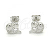 Sterling Silver Stud Earring, Dolphin and Heart Design, with White Cubic Zirconia, Polished,, 02.285.0039