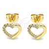 Oro Laminado Stud Earring, Gold Filled Style Heart Design, with White Micro Pave, Polished, Golden Finish, 02.342.0096