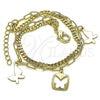 Oro Laminado Charm Bracelet, Gold Filled Style Butterfly and Paperclip Design, Polished, Golden Finish, 03.213.0185.07