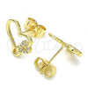 Oro Laminado Stud Earring, Gold Filled Style Heart Design, with White Micro Pave, Polished, Golden Finish, 02.156.0518