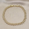Oro Laminado Fancy Anklet, Gold Filled Style Leaf Design, Polished, Golden Finish, 03.210.0027.10