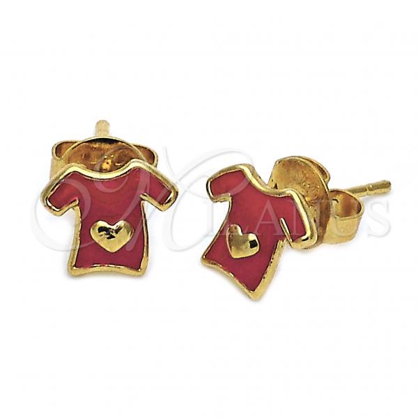 Oro Laminado Stud Earring, Gold Filled Style Heart Design, Red Enamel Finish, Golden Finish, 5.126.006 *PROMO*