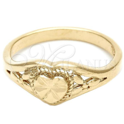 Oro Laminado Elegant Ring, Gold Filled Style Heart Design, Diamond Cutting Finish, Golden Finish, 01.63.0558.06 (Size 6)