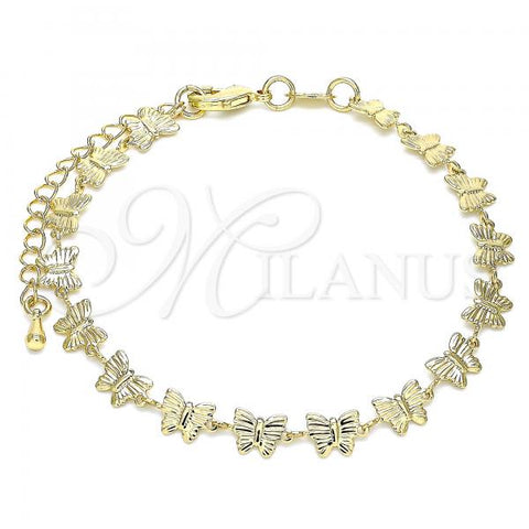 Oro Laminado Fancy Bracelet, Gold Filled Style Butterfly Design, Polished, Golden Finish, 03.145.0013.08