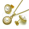 Oro Laminado Earring and Pendant Adult Set, Gold Filled Style Flower Design, with Ivory Pearl, Polished, Golden Finish, 10.379.0058