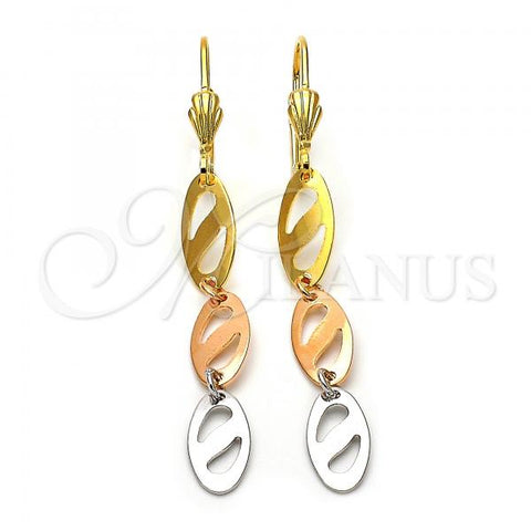 Oro Laminado Long Earring, Gold Filled Style Polished, Tricolor, 02.63.2180