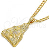 Oro Laminado Religious Pendant, Gold Filled Style Sagrado Corazon de Jesus Design, with White Cubic Zirconia, Polished, Golden Finish, 05.120.0003