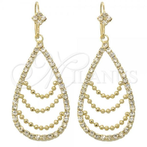 Oro Laminado Long Earring, Gold Filled Style Teardrop Design, with White Cubic Zirconia, Polished, Golden Finish, 5.063.003