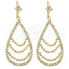 Oro Laminado Long Earring, Gold Filled Style Teardrop Design, with White Cubic Zirconia, Polished, Golden Finish, 5.063.003
