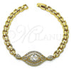 Oro Laminado Fancy Bracelet, Gold Filled Style with White Micro Pave and White Cubic Zirconia, Polished, Golden Finish, 03.283.0097.08