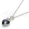 Rhodium Plated Pendant Necklace, Heart Design, with Paradise Shine and Aurore Boreale Swarovski Crystals, Polished, Rhodium Finish, 04.239.0044.10.18