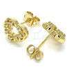 Oro Laminado Stud Earring, Gold Filled Style Heart Design, with White Micro Pave, Polished, Golden Finish, 02.342.0102