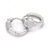 Sterling Silver Huggie Hoop, Heart Design, with White Micro Pave, Polished, Rhodium Finish, 02.175.0170.15