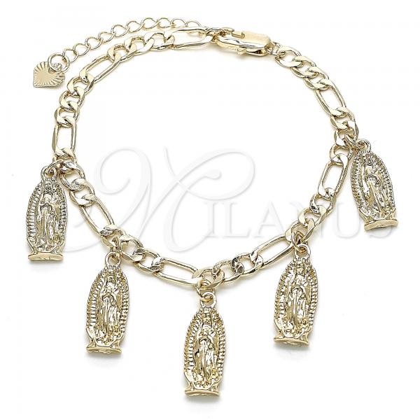 Oro Laminado Charm Bracelet, Gold Filled Style Guadalupe Design, Polished, Golden Finish, 03.351.0085.07