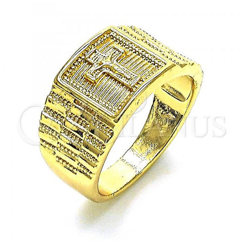 Oro Laminado Mens Ring, Gold Filled Style Crucifix Design, Polished, Golden Finish, 01.380.0018.12