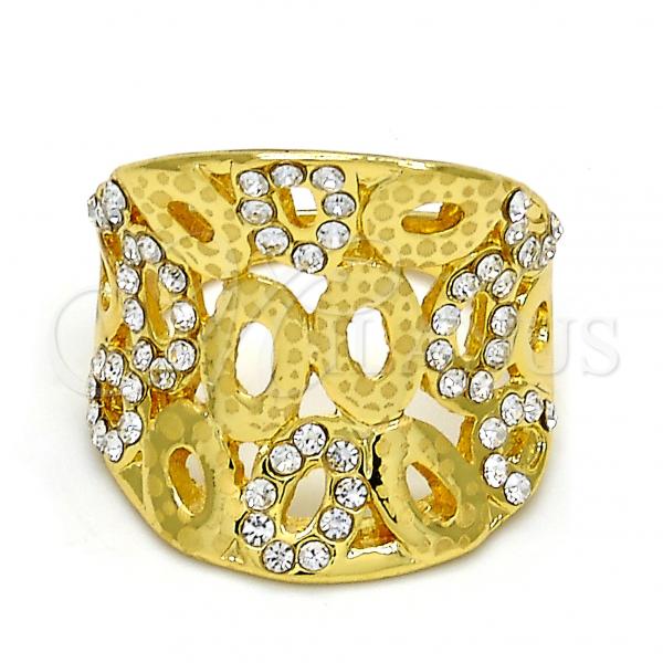 Oro Laminado Multi Stone Ring, Gold Filled Style with White Crystal, Polished, Golden Finish, 01.241.0044.08 (Size 8)