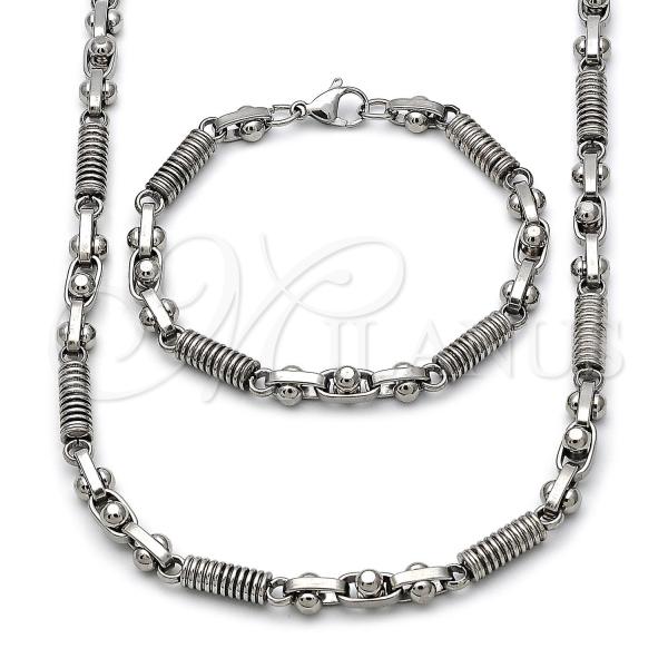 Stainless Steel Necklace and Bracelet, Ball Design, Polished, Steel Finish, 06.363.0061