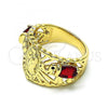Oro Laminado Multi Stone Ring, Gold Filled Style Guadalupe and Elephant Design, with Garnet and White Cubic Zirconia, Polished, Golden Finish, 01.380.0020.2.07