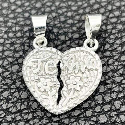 Sterling Silver Religious Pendant, Heart Design, Polished, Silver Finish, 05.392.0016