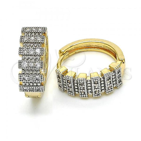 Oro Laminado Huggie Hoop, Gold Filled Style with White Cubic Zirconia, Polished, Two Tone, 02.210.0150.20