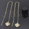 Oro Laminado Threader Earring, Gold Filled Style Heart Design, Golden Finish, 02.64.0574