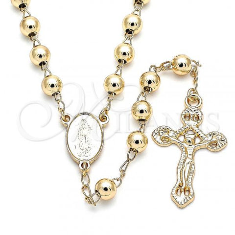 Oro Laminado Medium Rosary, Gold Filled Style Guadalupe and Crucifix Design, Polished, Golden Finish, 09.213.0026.24