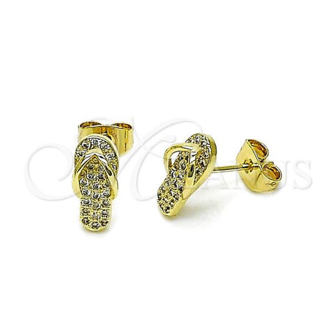 Oro Laminado Stud Earring, Gold Filled Style Shoes Design, with White Micro Pave, Polished, Golden Finish, 02.411.0074