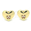 Oro Laminado Stud Earring, Gold Filled Style Heart Design, with Garnet and White Micro Pave, Polished, Golden Finish, 02.156.0524.1