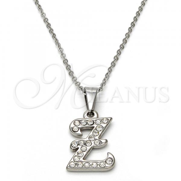 Stainless Steel Pendant Necklace, Initials and Rolo Design, with White Crystal, Polished, Steel Finish, 04.238.0031.18