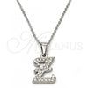 Stainless Steel Pendant Necklace, Initials and Rolo Design, with White Crystal, Polished, Steel Finish, 04.238.0031.18