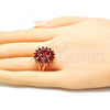 Oro Laminado Multi Stone Ring, Gold Filled Style Flower Design, with Ruby Cubic Zirconia, Polished, Golden Finish, 01.210.0106.1.08 (Size 8)