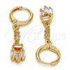 Oro Laminado Long Earring, Gold Filled Style with White Cubic Zirconia, Polished, Golden Finish, 02.205.0035