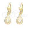 Oro Laminado Dangle Earring, Gold Filled Style Teardrop Design, Golden Finish, 5.082.007