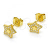 Sterling Silver Stud Earring, Star Design, with White Micro Pave, Polished, Golden Finish, 02.292.0013.1