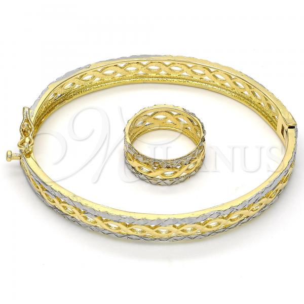 Oro Laminado Set Bangle, Gold Filled Style Diamond Cutting Finish, Two Tone, 13.99.0002.05.09 (09 MM Thickness, Size 9)