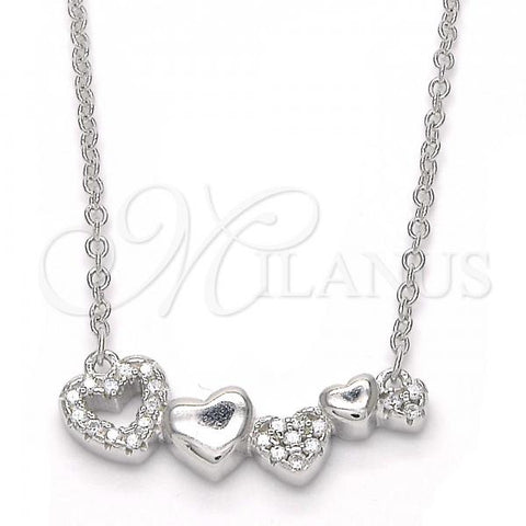 Sterling Silver Pendant Necklace, Heart Design, with White Cubic Zirconia, Polished, Rhodium Finish, 04.336.0053.16