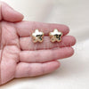 Oro Laminado Stud Earring, Gold Filled Style Flower Design, Polished, Golden Finish, 02.202.0010