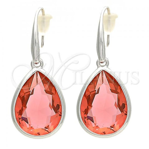 Rhodium Plated Dangle Earring, Teardrop Design, with Padparadscha Swarovski Crystals, Polished, Rhodium Finish, 02.239.0016