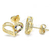 Oro Laminado Stud Earring, Gold Filled Style Heart Design, with Multicolor Micro Pave, Polished, Golden Finish, 02.156.0457.3