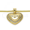 Oro Laminado Pendant Necklace, Gold Filled Style Heart Design, with White Cubic Zirconia, Polished, Golden Finish, 04.156.0174.20