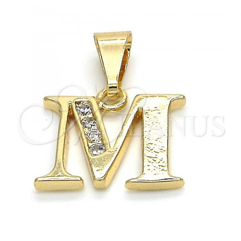 Oro Laminado Fancy Pendant, Gold Filled Style Initials Design, with White Cubic Zirconia, Polished, Golden Finish, 05.26.0025