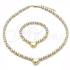 Oro Laminado Necklace and Bracelet, Gold Filled Style Heart and Ball Design, Polished, Two Tone, 06.341.0008