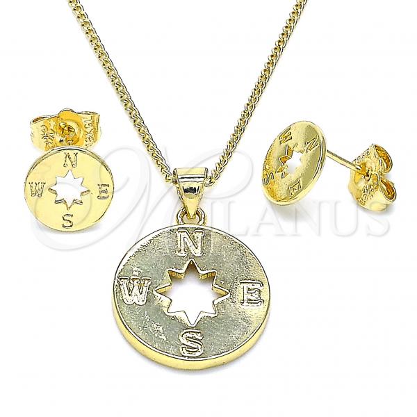 Oro Laminado Earring and Pendant Adult Set, Gold Filled Style Polished, Golden Finish, 10.156.0405