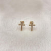 Oro Laminado Stud Earring, Gold Filled Style Cross Design, with White Micro Pave, Polished, Golden Finish, 02.213.0523