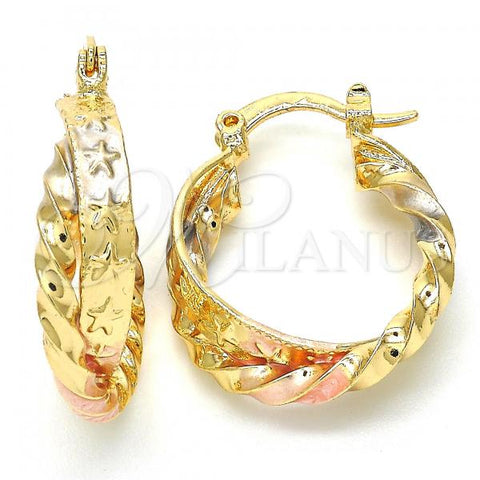 Oro Laminado Small Hoop, Gold Filled Style and Star Polished, Tricolor, 02.170.0024.20