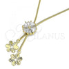 Oro Laminado Fancy Necklace, Gold Filled Style Flower Design, with White Cubic Zirconia, Polished, Golden Finish, 04.347.0010.20
