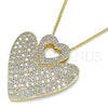 Oro Laminado Pendant Necklace, Gold Filled Style Heart Design, with White Micro Pave, Polished, Golden Finish, 04.156.0203.20